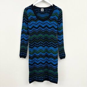M Missoni Knit Dress Long Sleeve Black Green and Blue